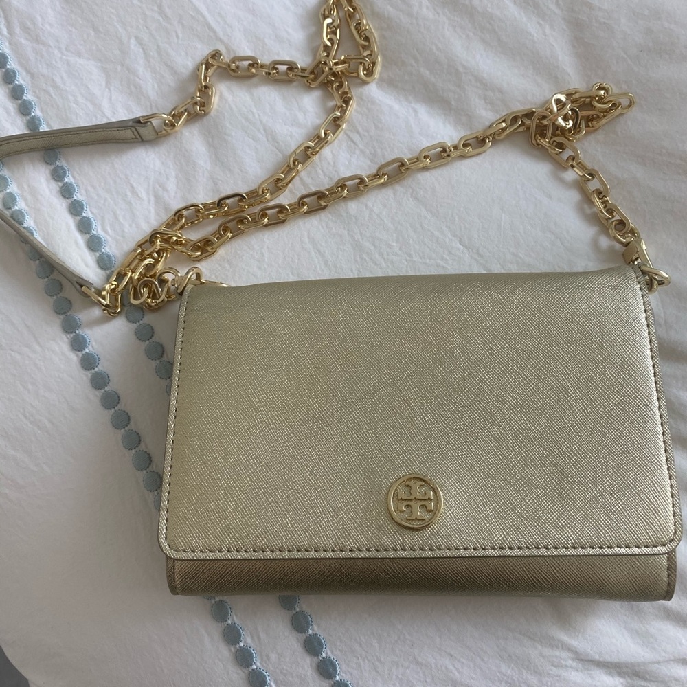 Tory Burch Robinson Chain Wallet Gold Crossbody